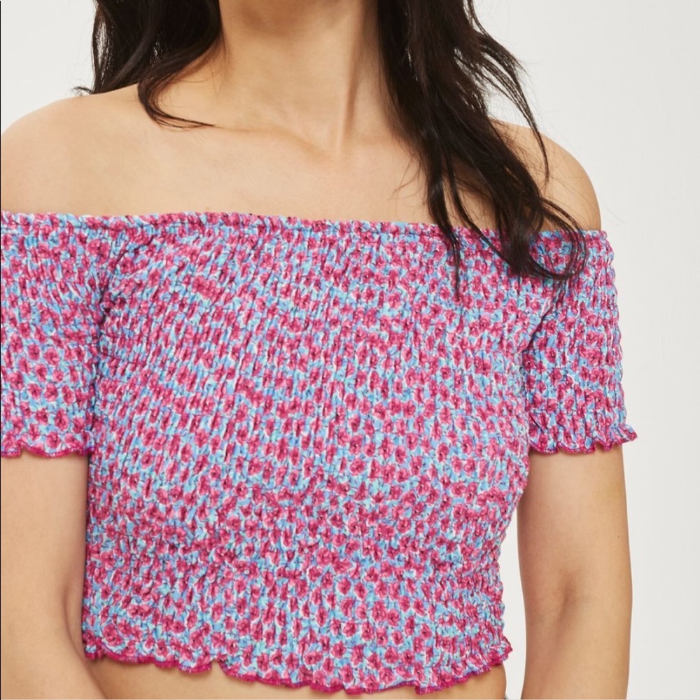 Topshop Bardot Floral Shirred Top